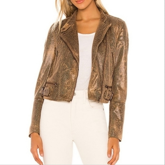 NWT🐍 Free People Python Snake Faux Leather Golden Jacket, Large - Picture 7 of 16